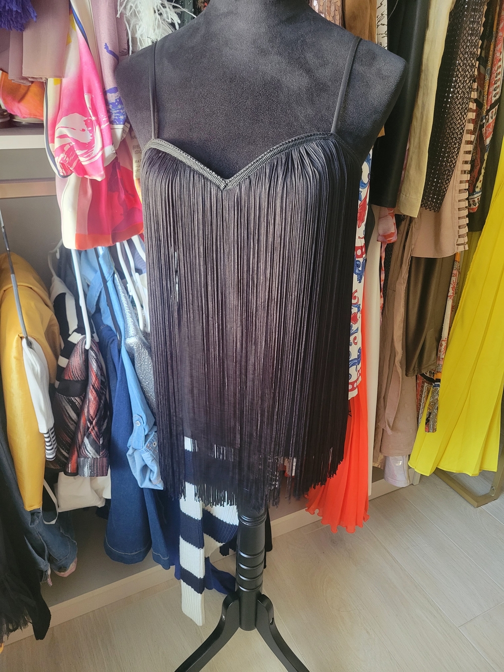 Forever 21 Black Fringe Spaghetti-Strap Cami Tank Top